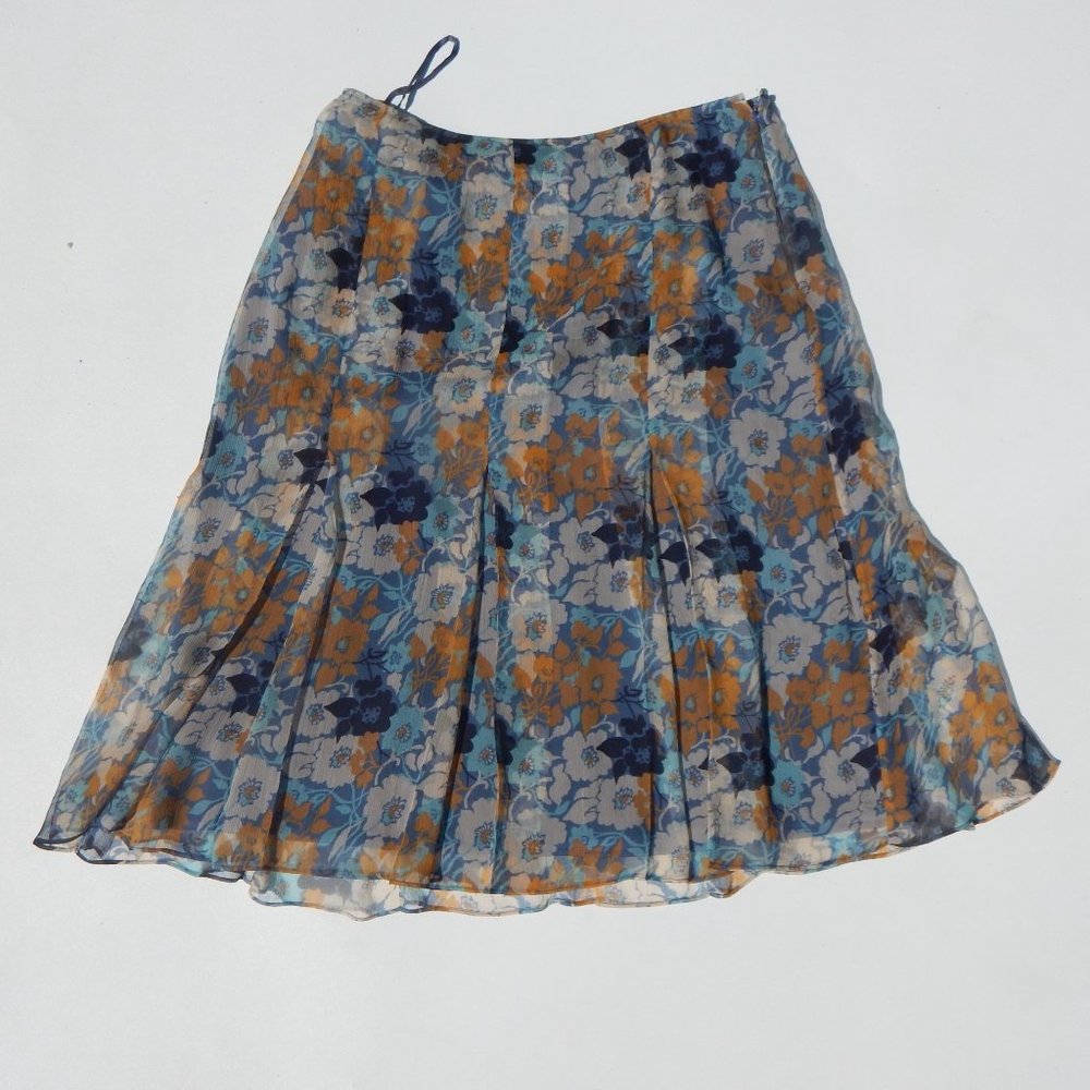 Vintage St. John Collection Sz 10 Pleated Midi Skirt Floral Silk Lace
